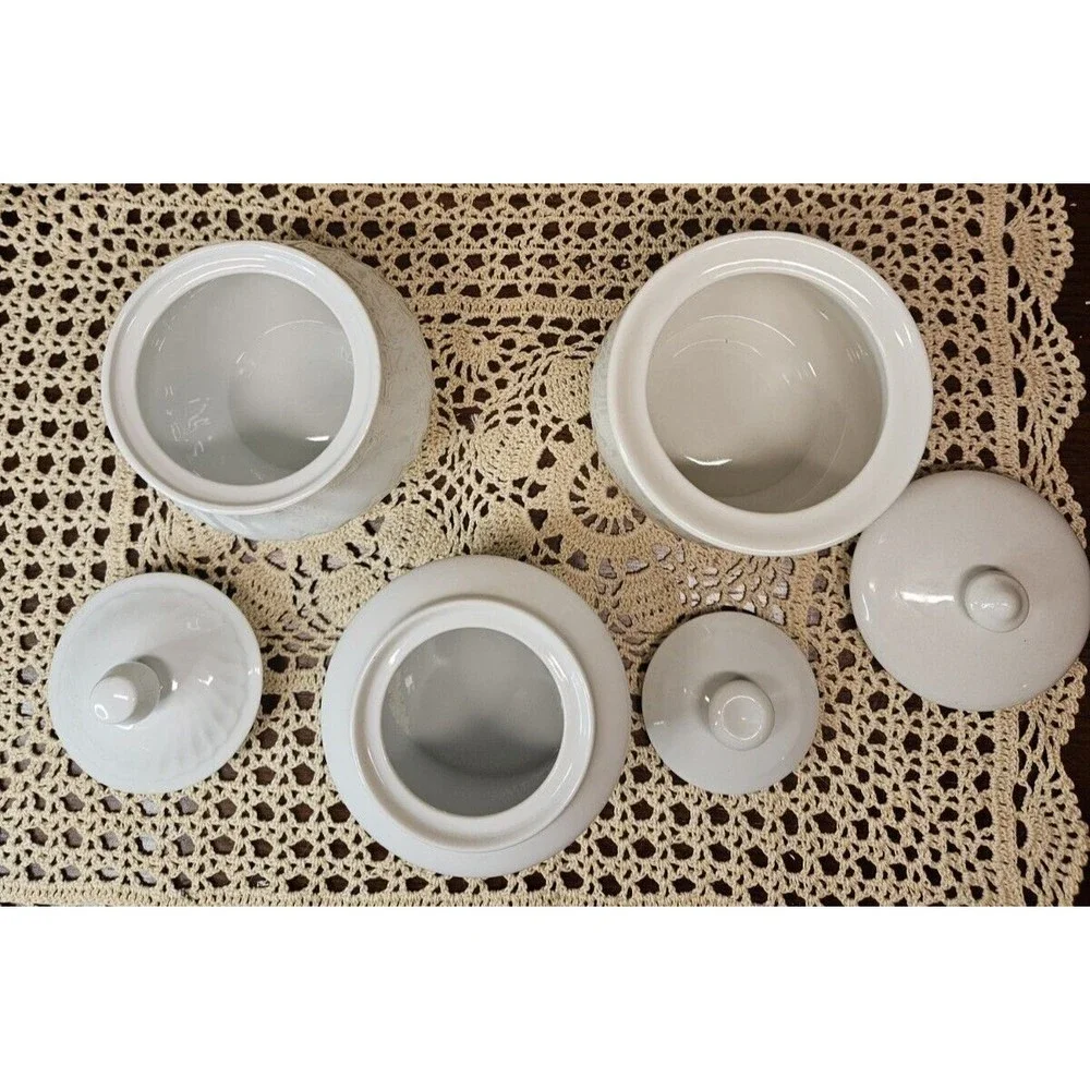 Lot of 3 Unique Varieties of Gibson Housewares White Vanity Jars w/ Lids